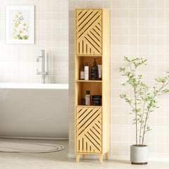 Fynco - Multi-Storage Bamboo Door Bathroom Cabinet - Natural Finish