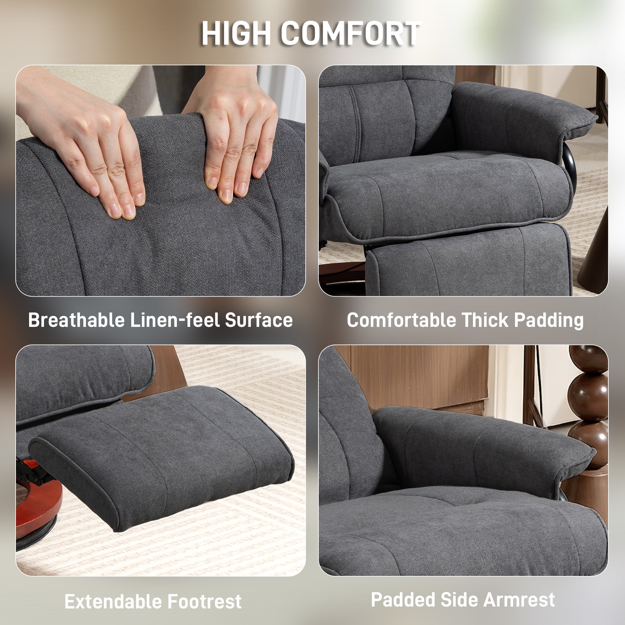 Fynco - Reclining Swivel Chair, with Footrest - Grey