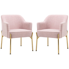 Accent Chair, Living Room Armchair, Vanity Chair with Gold Plating Metal Legs and Soft Padded Seat for Bedroom and Café, Set of 2, Pink