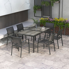 Seven-Piece Casual Outdoor Dining Set, with Wood-Effect Table - Grey