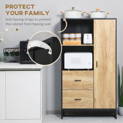 Kitchen Cupboard, Freestanding Storage Cabinet with Soft Close Door, Microwave Stand with Adjustable Shelves and Drawers, for Living Room, Dining Room, 160cm, Natural and Black