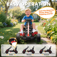 AIYAPLAY Pedal Go kart for Kids Ages 3-6 Years, with Automatic Clutch, Brake, EVA Anti-Slip Wheels, Red