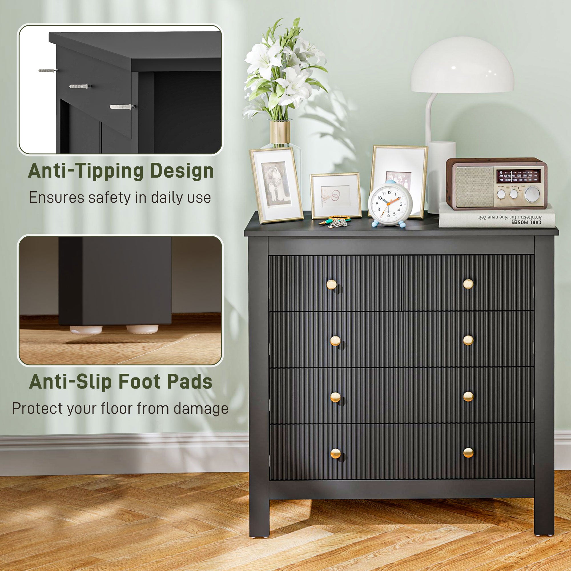 Elegant Chest of Five Drawers - Black