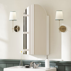 Fynco - Arched Bathroom Mirror Cabinet with Adjustable Glass Shelves - White