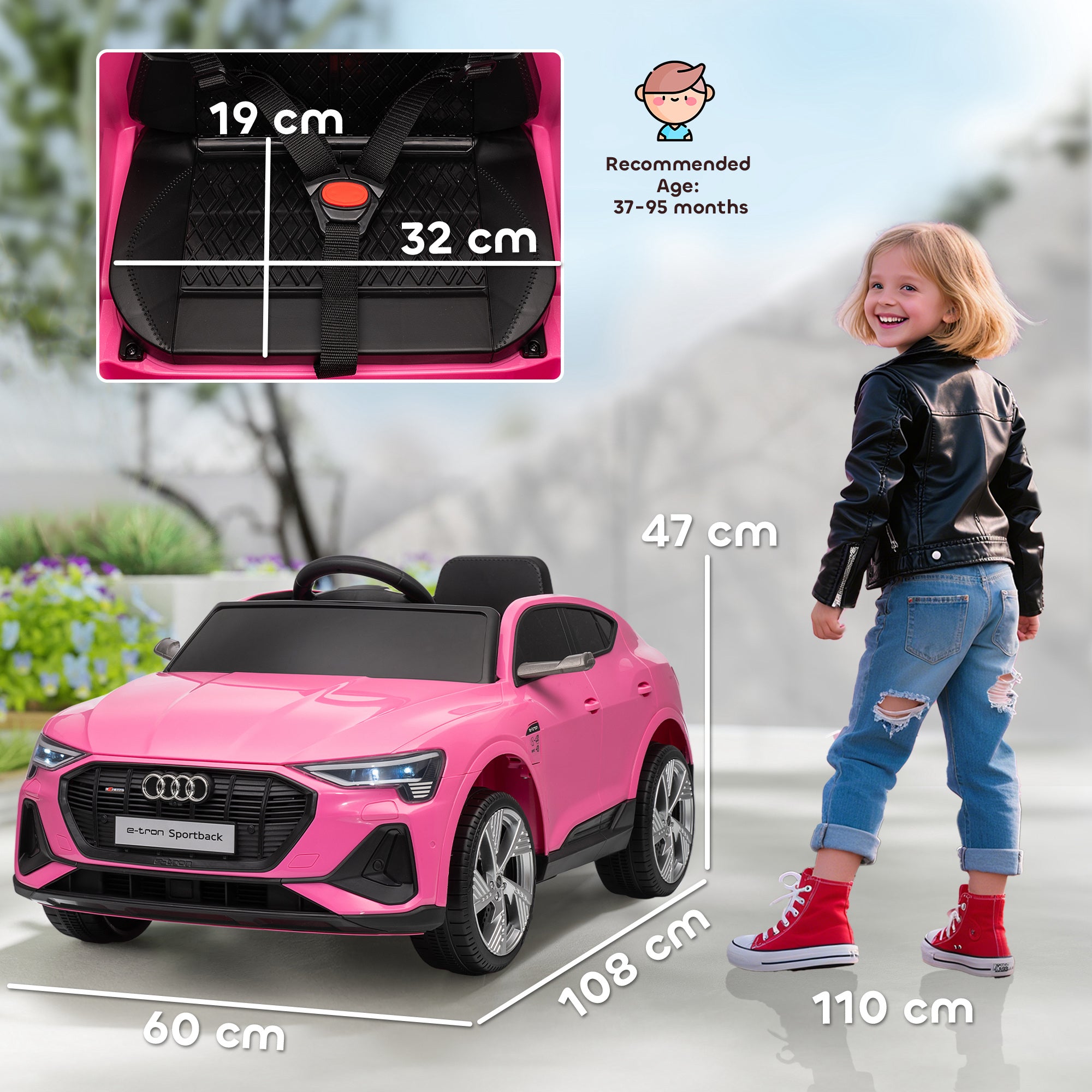 Fynco - 12V Kids Electric Ride on, Electric Car for Kids with Parental Remote, Music, Lights, Suspension Wheels, Pink