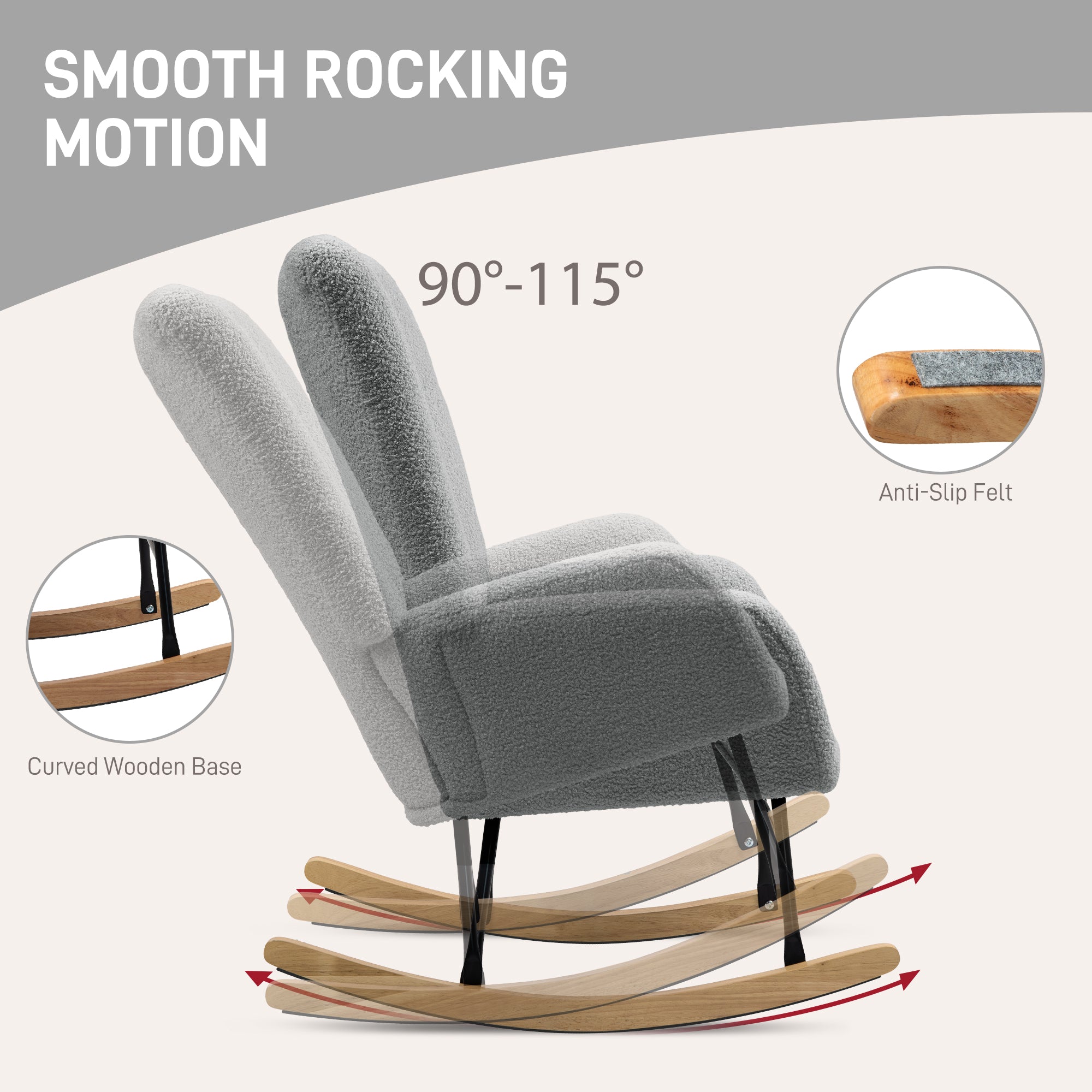 Teddy Fleece Rocking Chair - Grey