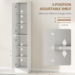 kleankin Tall Bathroom Cabinet with Mirror and Adjustable Shelf - High Gloss White