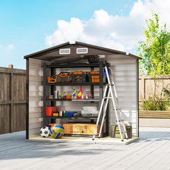 Fynco - 7 x 4ft Garden Shed, Easy to Assemble, Upgraded Galvanised Steel Frame with Foundation Kit, Double Doors with Lock, Outdoor Metal Shed with Vents and Gloves, Garden Storage Shed, Natural