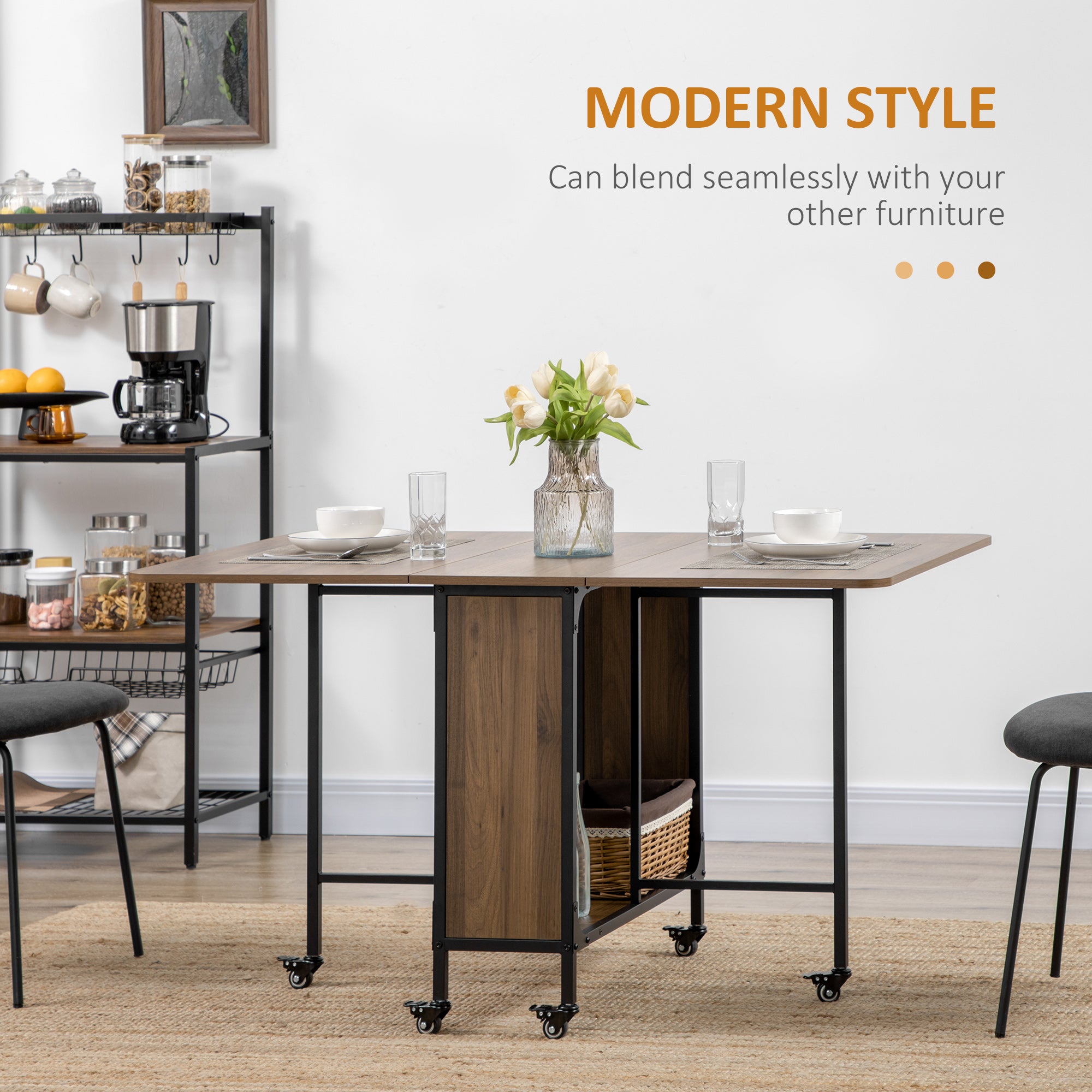 Six-Person Drop Leaf Dining Table - Brown/Black