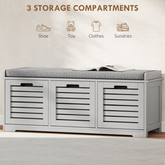 Fynco - 3-Drawer Shoe Storage Bench - Grey