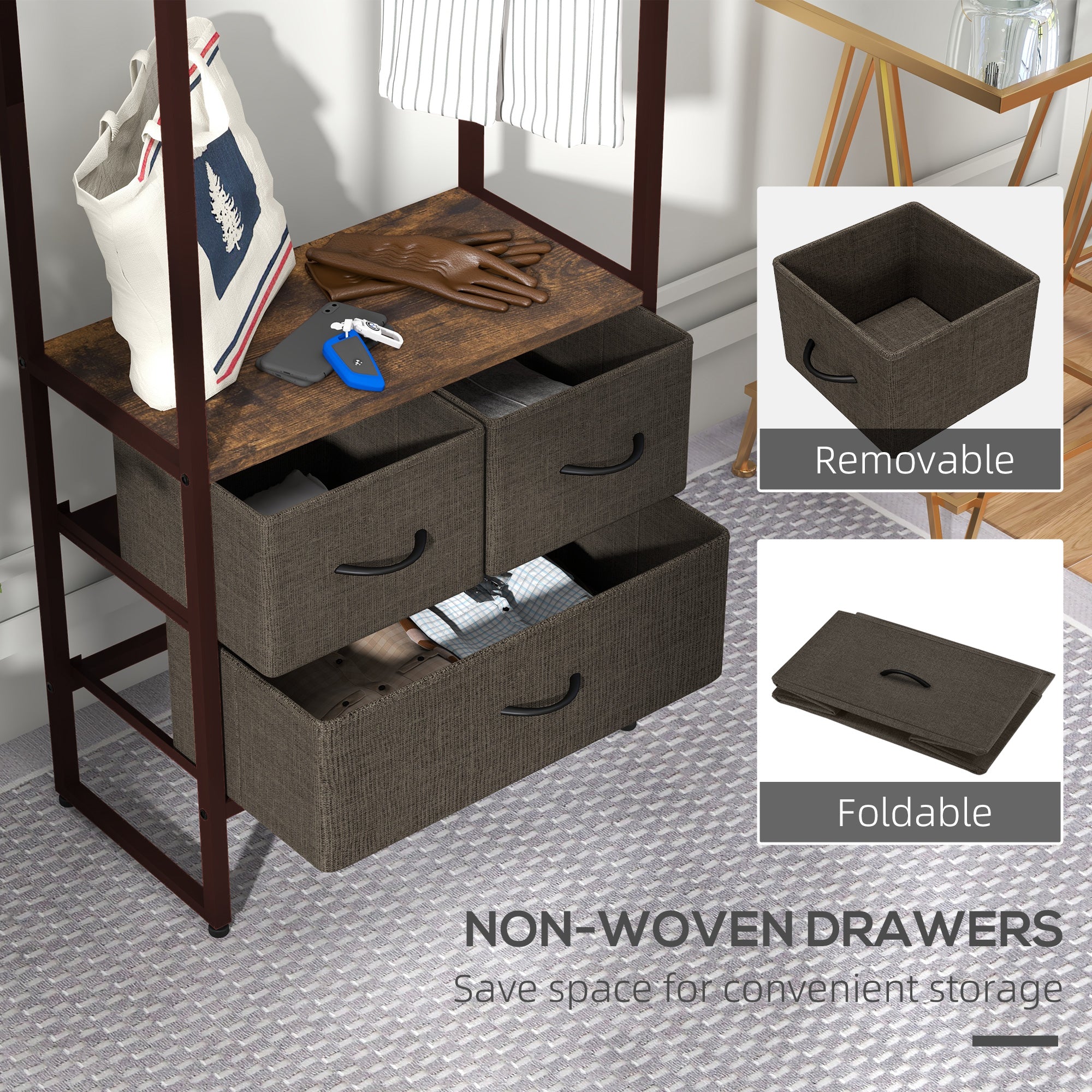 Compact Clothes Rail, with Drawers and Shelf