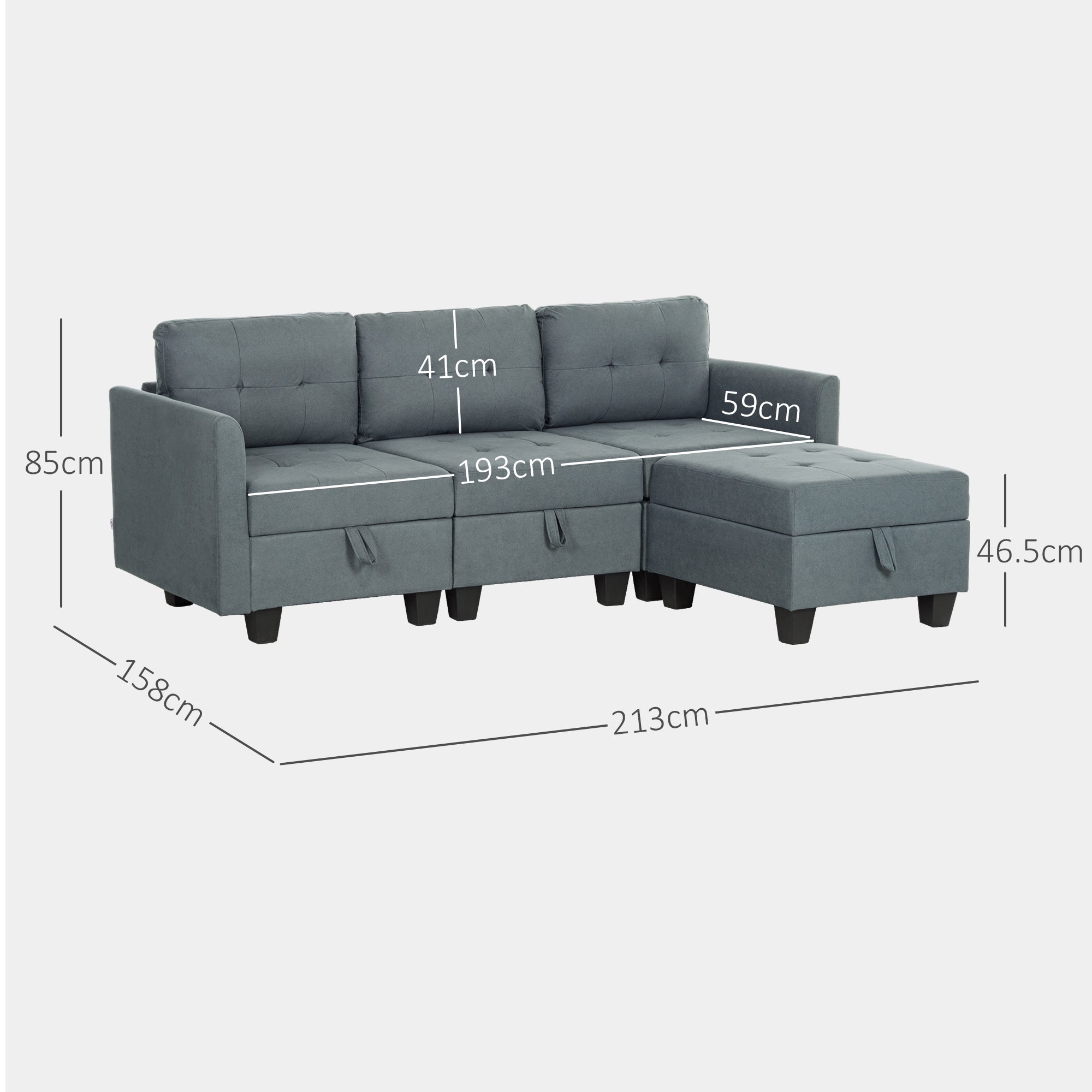 L' Shape Modular Sofa, with Storage - Dark Grey