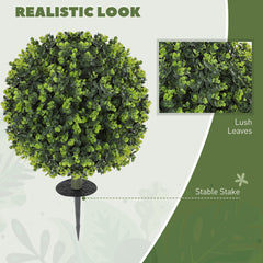 Fynco - Set of 2 40 cm Artificial Boxwood Topiary Ball Bush with Integrated Ground Stake, Indoor Outdoor UV Resistant Faux Greenery, Faux Plants for Garden, Porch, Balcony