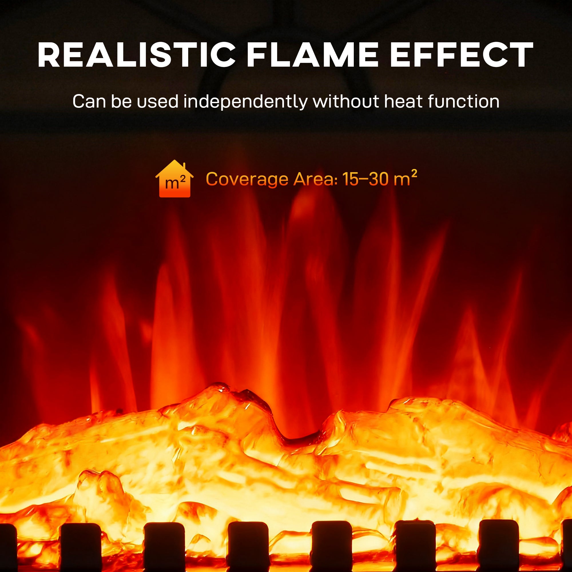 Fynco - Electric Fireplace Stove Heater with 3D Flame Effect, 2000W/1000W, Freestanding Portable Fireplace with Adjustable Thermostat, 2 Heat Settings for Living Room, Black