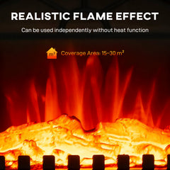 Fynco - Electric Fireplace Stove Heater with 3D Flame Effect, 2000W/1000W, Freestanding Portable Fireplace with Adjustable Thermostat, 2 Heat Settings for Living Room, Black