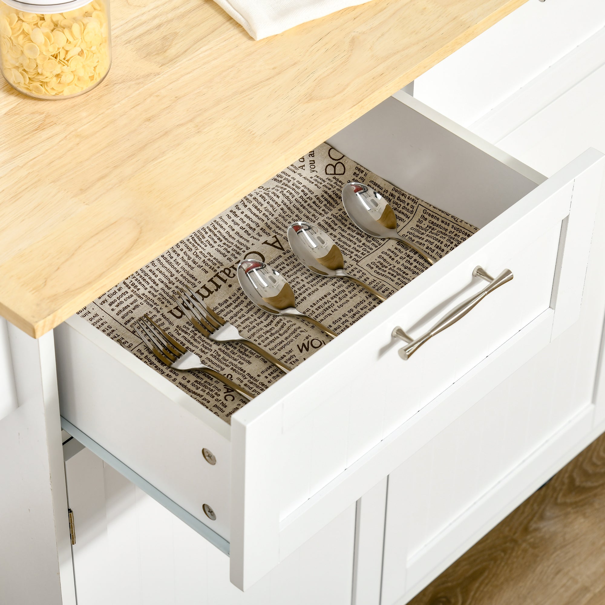 Kitchen Island Utility Cart, with 2 Storage Drawers & Cabinets for Dining Room, White