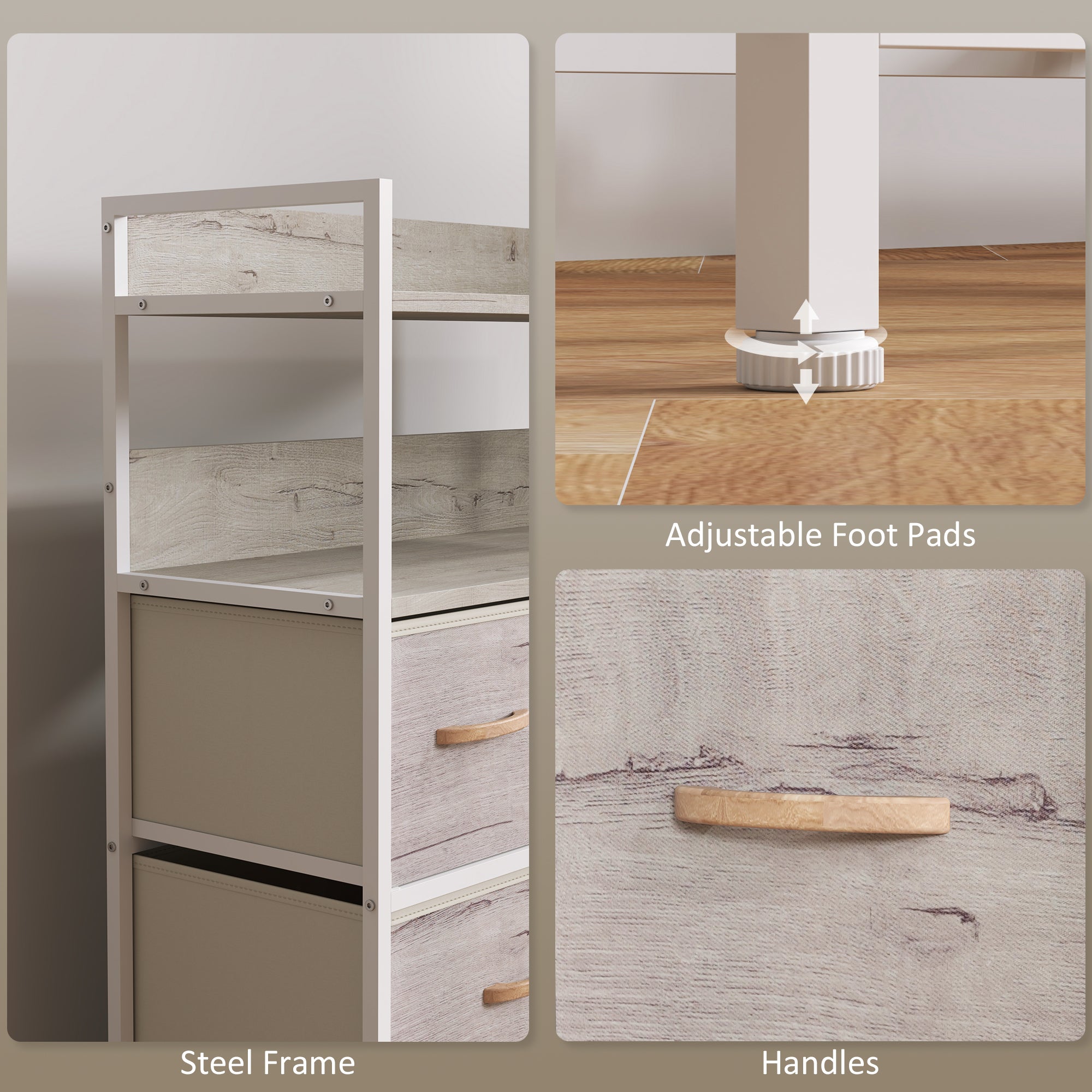 Rustic Chest of Seven Fabric Drawers - Natural Wood Finish