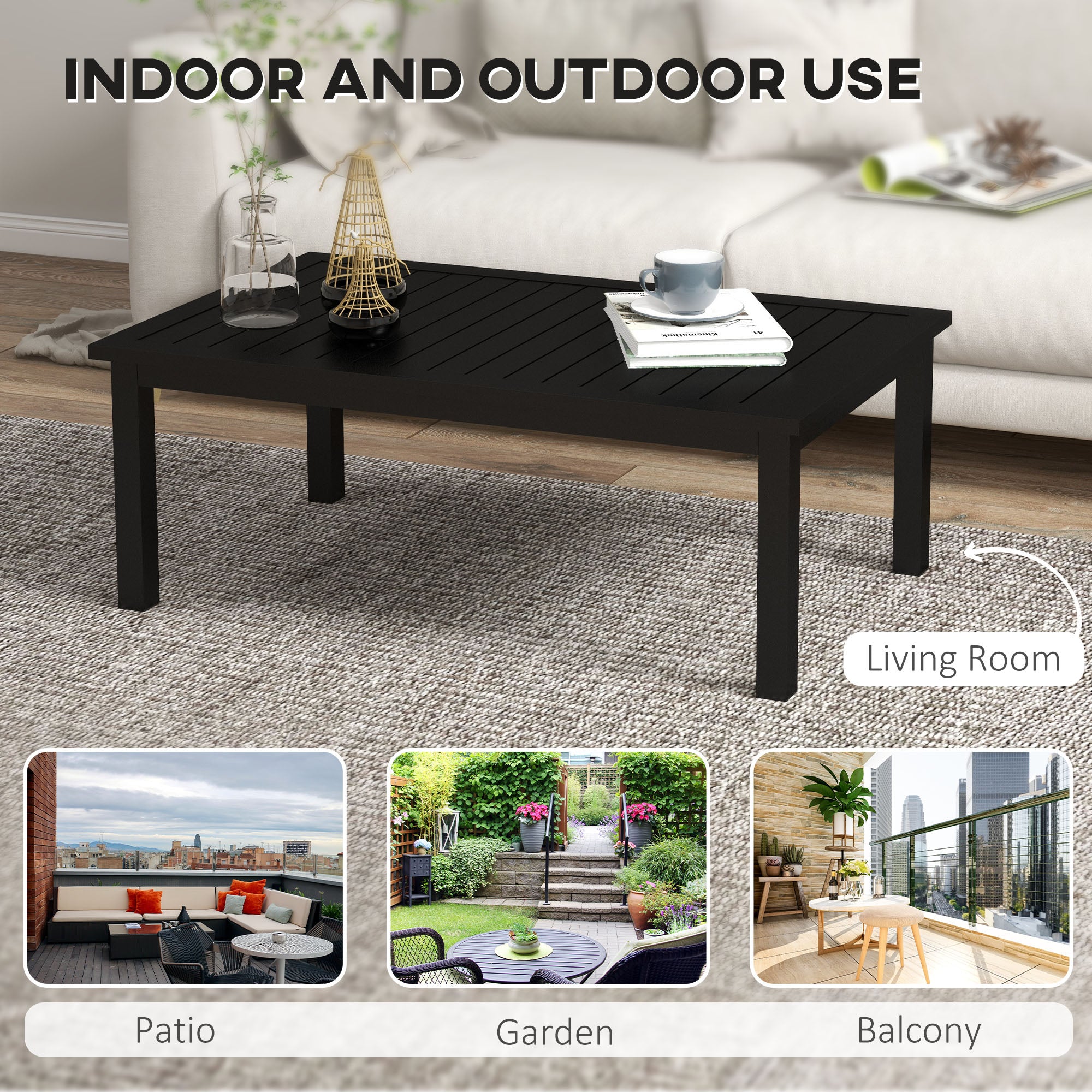 100cm x 60cm Aluminium Outdoor Coffee Table - Black