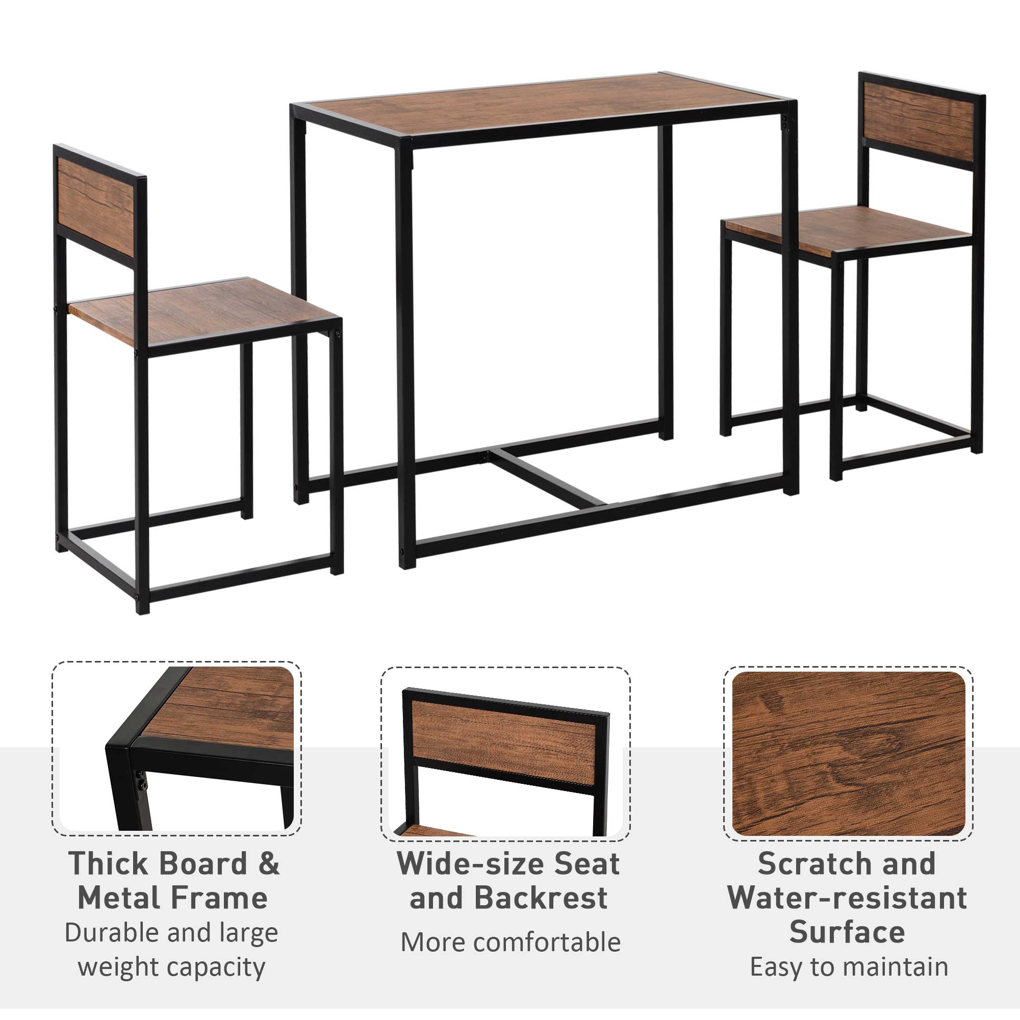 Dining Table and Chairs Set 2, Dining Room Sets, Rectangular Space Saving Table and 2 Chairs for Compact Kitchens, Steel Frame, Natural