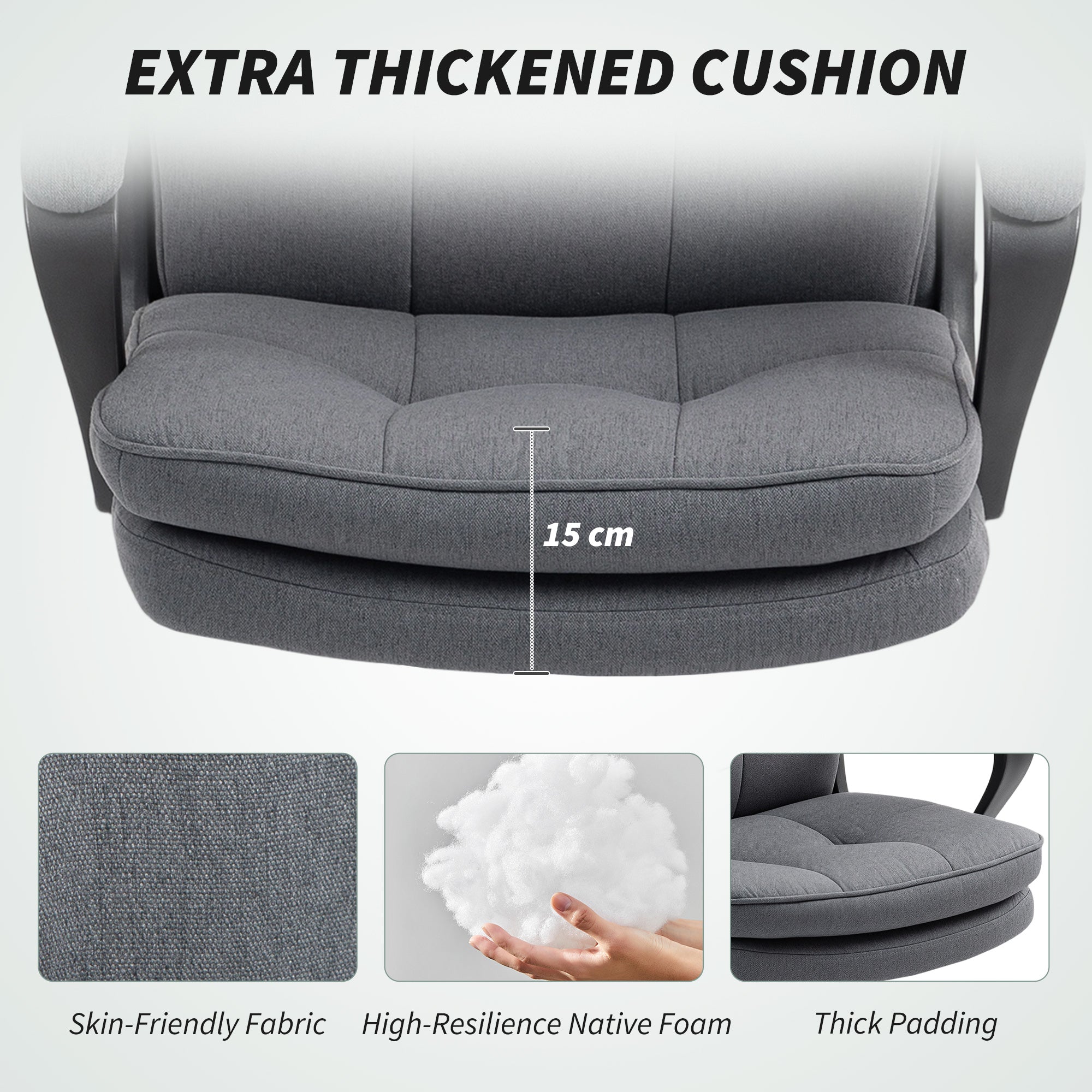 Fynco - Double Padded Linen-Look Office Chair - Charcoal Grey