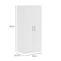 Double Paneled Door Wardrobe, with Shelves - White