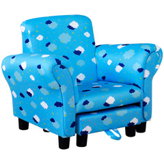 Toddler Chair Children's Armchairs Wood Frame w/ Footrest Anti-Slip Legs High Back Arms for Bedroom Playroom Cute Cloud Star Blue