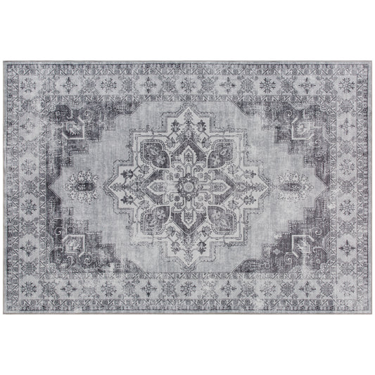 Fynco - Vintage Area Rug, Non-Slip Washable Rug, Flannel Floor Carpet for Living Room, Bedroom, Dining Room, Home Office, 170 x 120 cm, Grey