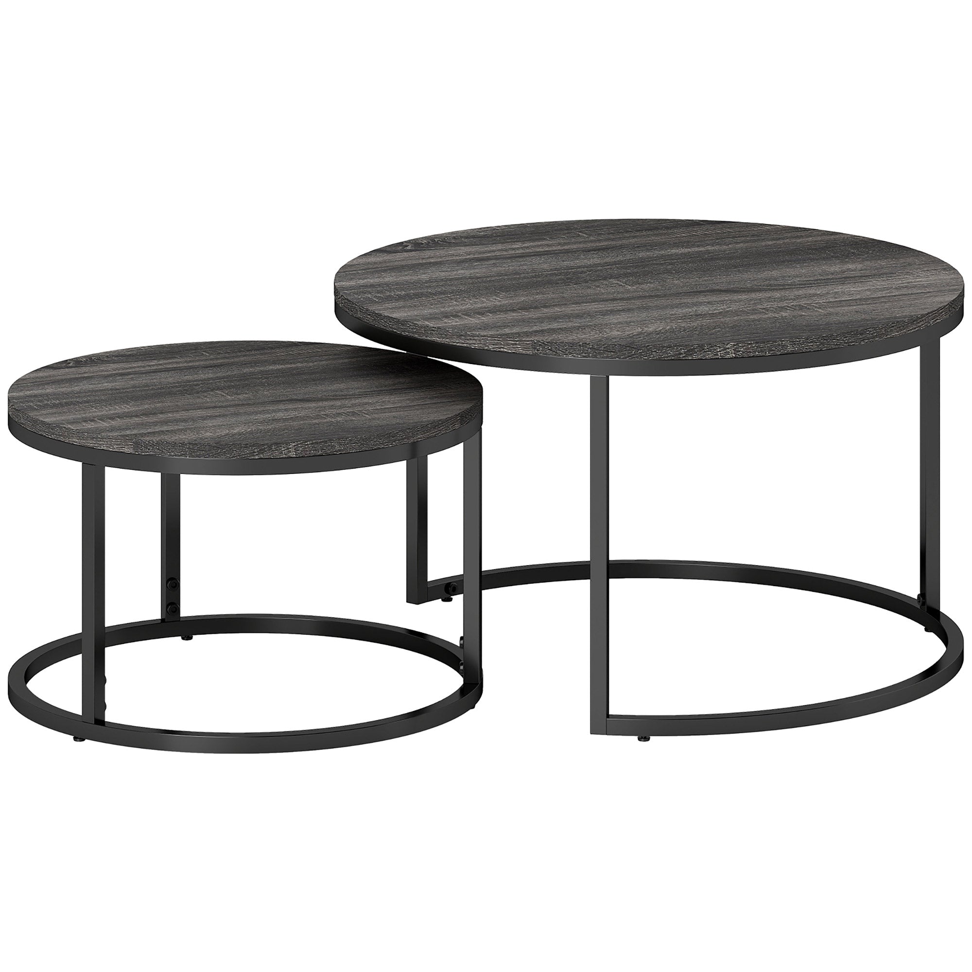 Set of Two Marble-Effect Stacking Tables - Black
