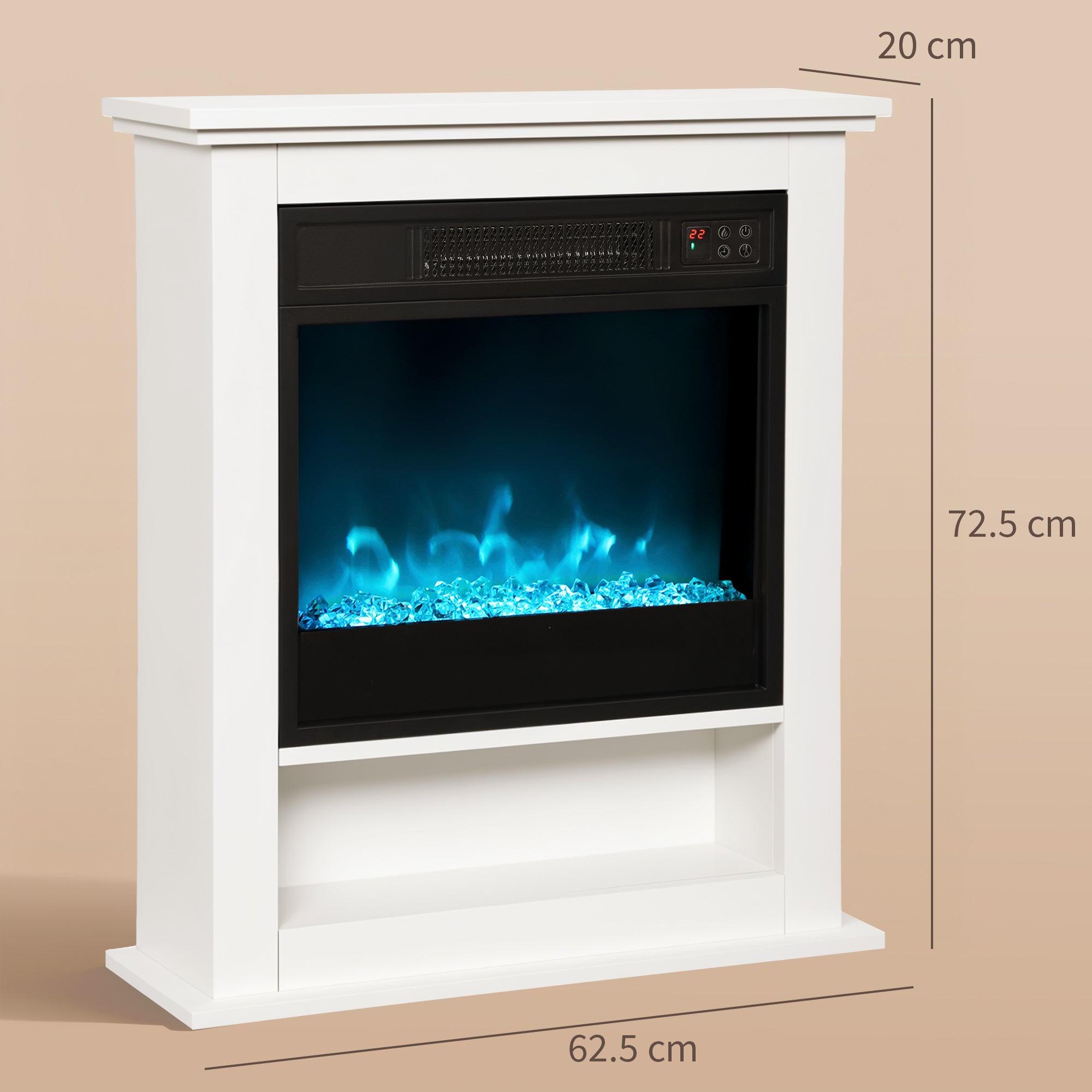 Fynco - 1800W Adjustable Faux Flame Electric Fireplace - White