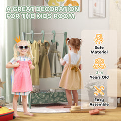 AIYAPLAY Baby Clothing Rack with Hangers, Storage Shelf for Bedroom, Leaf Theme, for Ages 3-6, Green