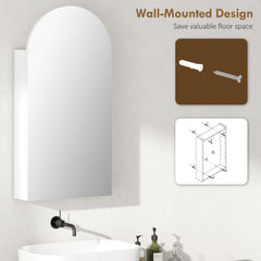 Fynco - Arched Bathroom Mirror Cabinet with Adjustable Glass Shelves - White