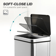 Fynco - 40L Sensor Bin with Quiet Soft-Close Lid, Automatic Touchless Motion Sensor Kitchen Bin with Fingerprint Resistant Stainless Steel for Hygienic Gyms, Home Office Use, Silver Tone