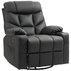 Manual Reclining Chair, Recliner Armchair with Swivel, Faux Leather, Footrest, Cup Holders, 86x93x102cm, Black