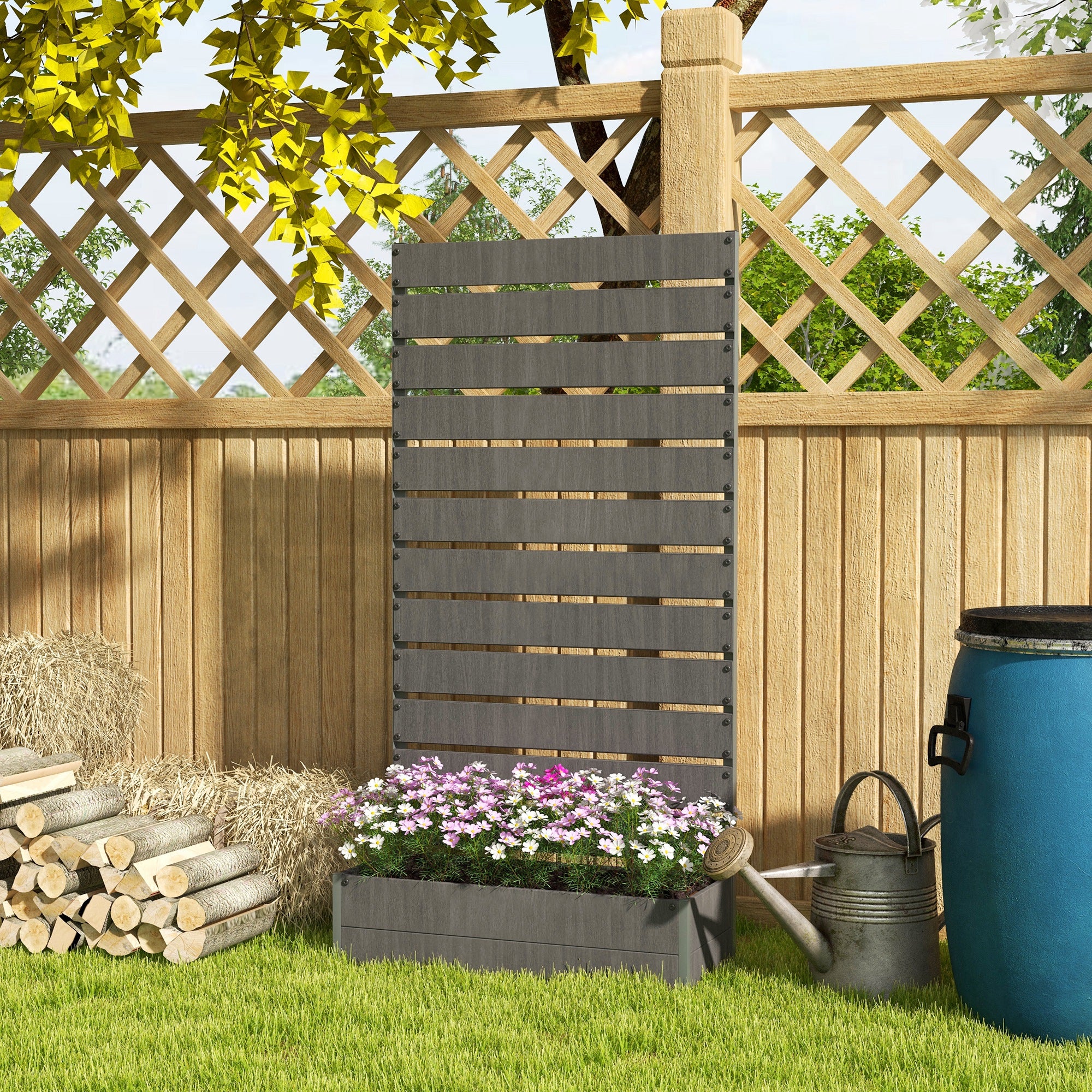 Fynco - Raised Bed for Garden, Planter with Trellis for Climbing Plants, Vines, Planter Box with Drainage Gap, Dark Grey