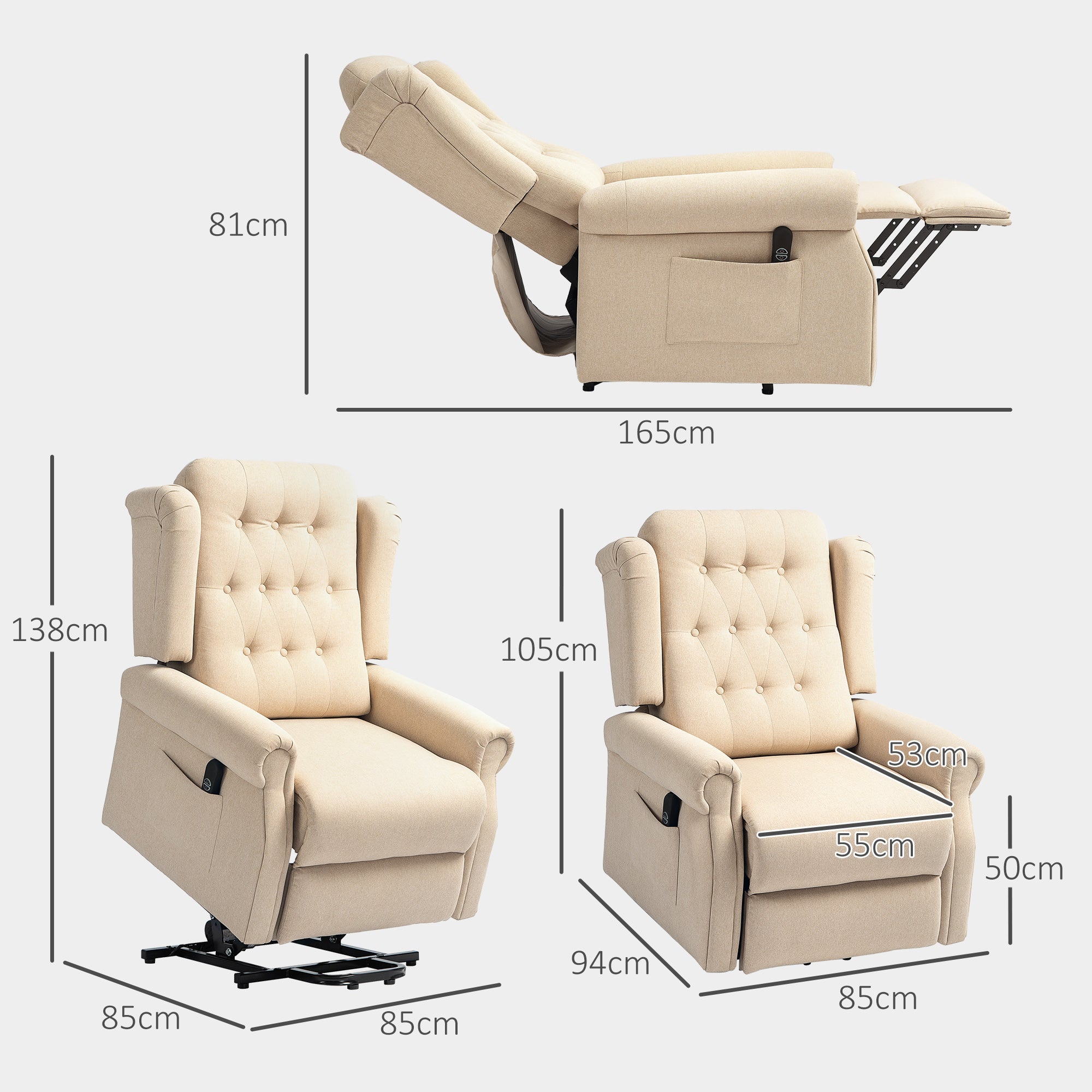 45° Lifting Riser and Recliner Armchair - Beige
