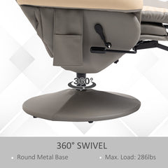 Manual Recliner Armchair PU Leather Lounge Chair w/ Adjustable Leg Rest, 135° Reclining Function, 360° Swivel, Grey