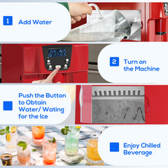Fynco - 3L Ice Maker Machine and Water Dispenser, 12kg in 24H, 2 Sizes 9 Ice Cubes Ready in 6-10 Mins Ice Machine, Red