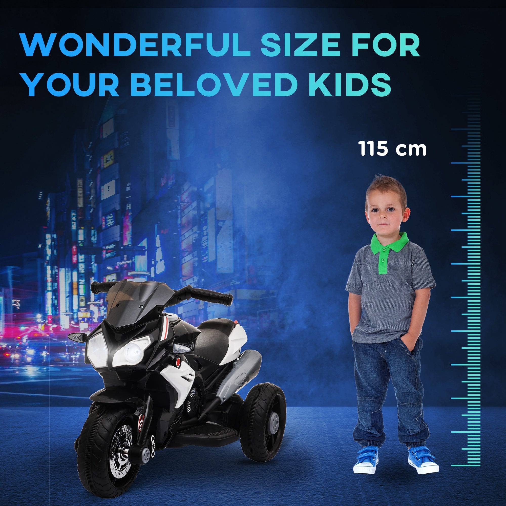 Kids Electric Motorcycle Ride-On Toy, with Three Wheels, Music, Horn, Lights