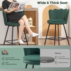 Fynco - Set of Two Velvet-Feel Lotus Bar Stools - Dark Green