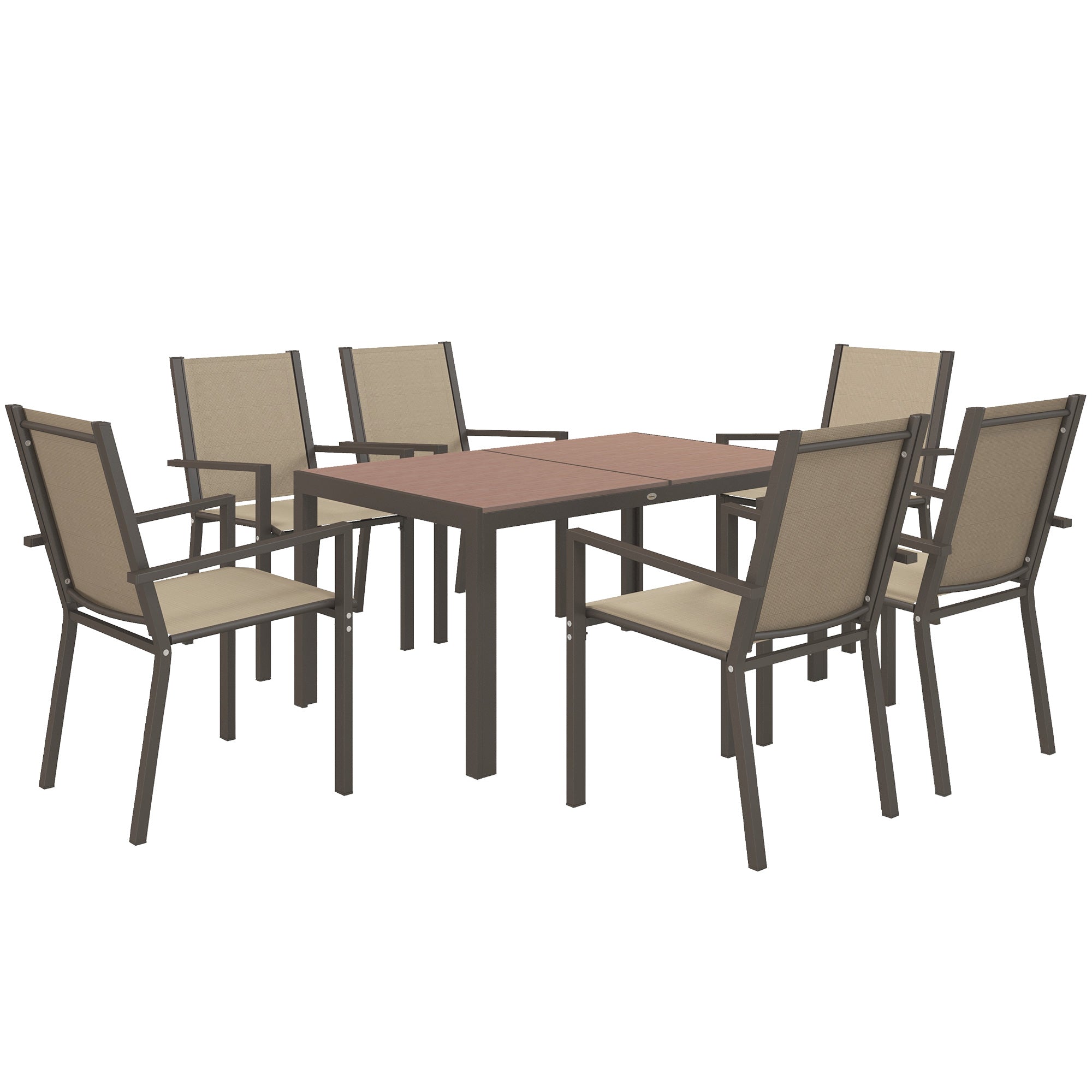 Seven-Piece Garden Dining Set, with Plastic Wood-Top Table - Brown