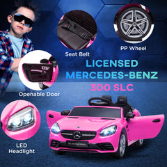 Benz SLC 300 Licensed 12V Kids Electric Ride On, with Music, Remote Control, LED Headlights, Horn, Pink