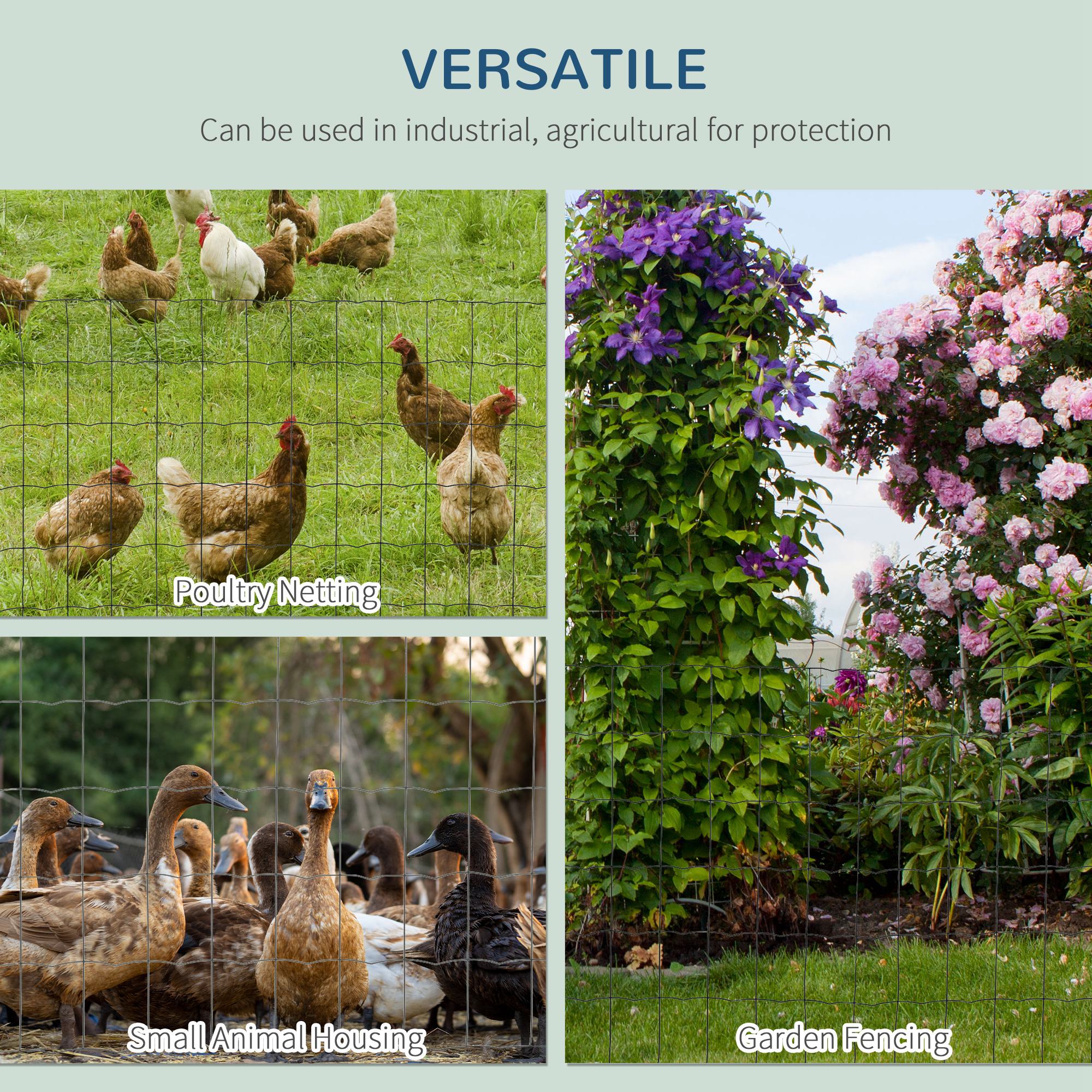 0.6M x 10M Chicken Wire Mesh Roll Rabbit Poultry Animal Fence PVC Coated Steel Metal Garden Netting Fencing