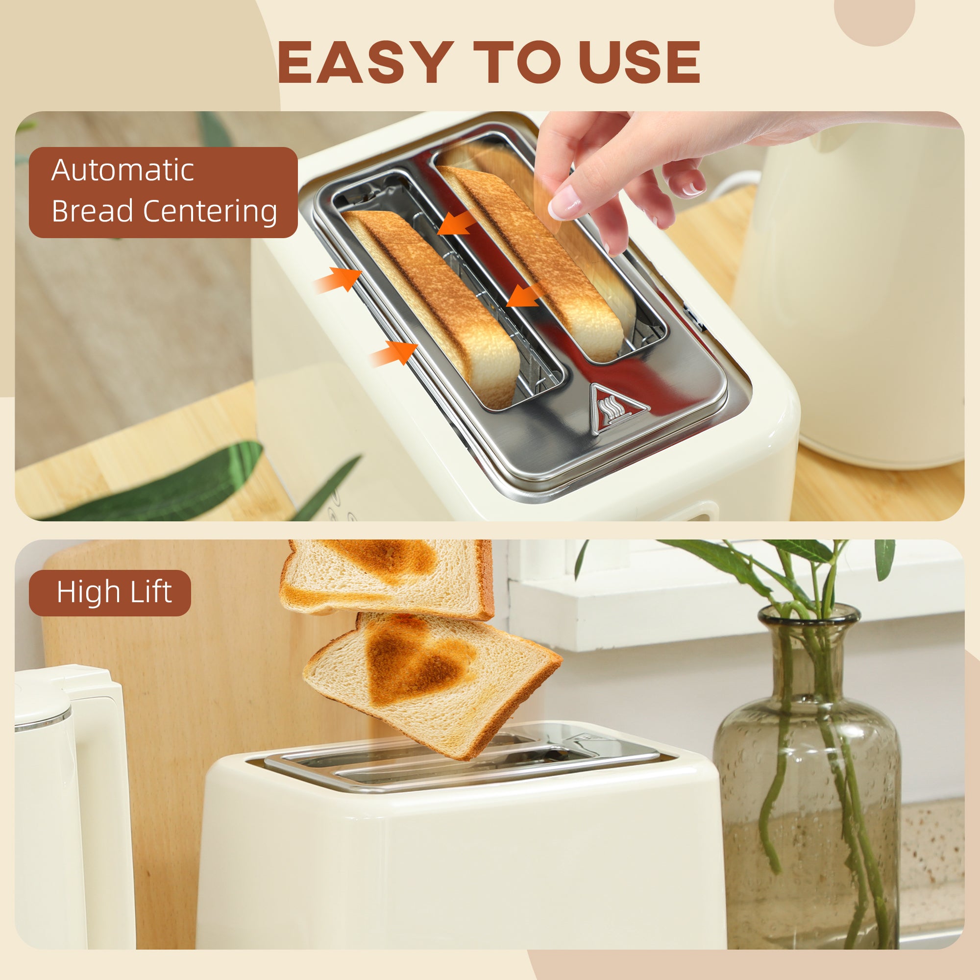 Digital Kettle and Toaster Set, 1.5L 3000W Fast Boil Kettle, 2 Slice Toaster Kitchen Set with 7 Level Browning Controls, Defrost, Reheat, Keep Warm, Crumb Tray and LED Touch Display, Beige
