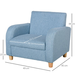 Children's Armchairs Toddler Chair Wood Frame Anti-Slip Legs High Back Bedroom Playroom Furniture Blue