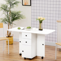 Multi-Storage Six-Person Drop Leaf Dining Table - White