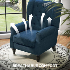 Wingback Accent Chair, Retro Upholstered Button Tufted Occasional Chair for Living Room and Bedroom, Blue
