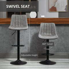 Modern Bar Stools Set of 2, Height Adjustable Swivel Bar Chairs with Backrest, Gas Lift and Footrest, Microfibre Barstools for Breakfast Counter, Kitchen Island, Grey