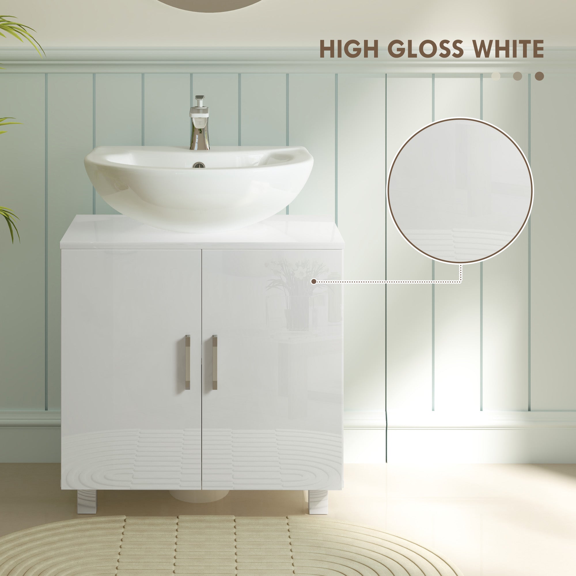 Fynco - Bathroom Under Sink Cabinet for Basin without or with Pedestal - High Gloss White