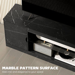 TV Stand Cabinet, Marble Effect TV Unit for up to 55" TVs with Glass Shelf and Storage Cabinet, Entertainment Unit for Living Room, Bedroom, Black