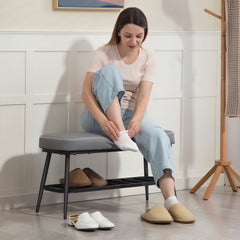 Fynco - PU Leather Shoe Storage Bench - Grey